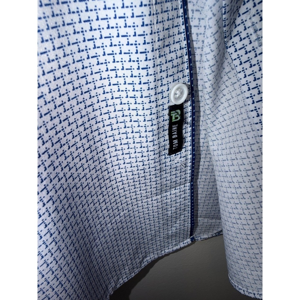 Tom Baine Performance Collection Slim Fit 4-Way Stretch Dress Shirt M Blue White - Picture 4 of 6